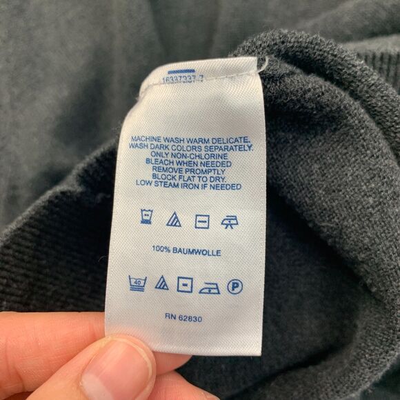 Lands End Sweater Mens M Medium Gray Pima Cotton V Neck Ribbed Trim Pullover - Picture 9 of 12